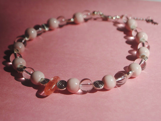pink bubbles beaded necklace ｡˚○໑