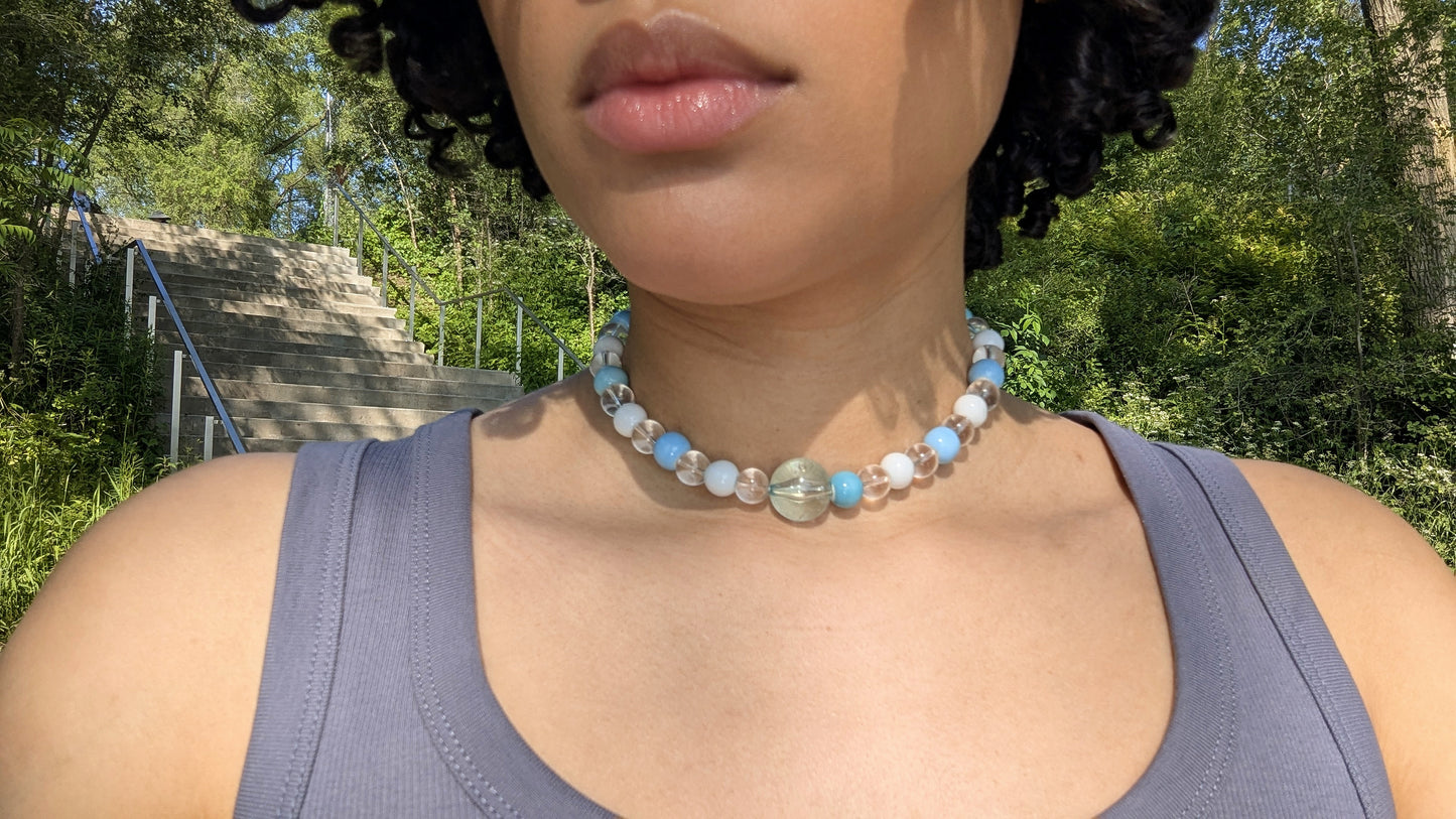 blue bubbles beaded necklace ｡˚○