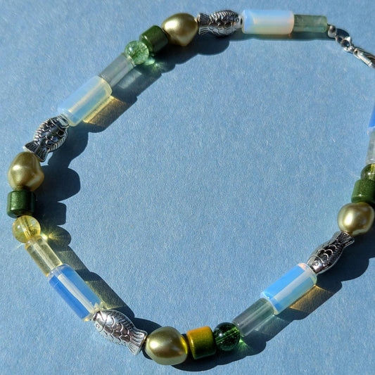 green fish beaded necklace 𓆝 𓆟 𓆞